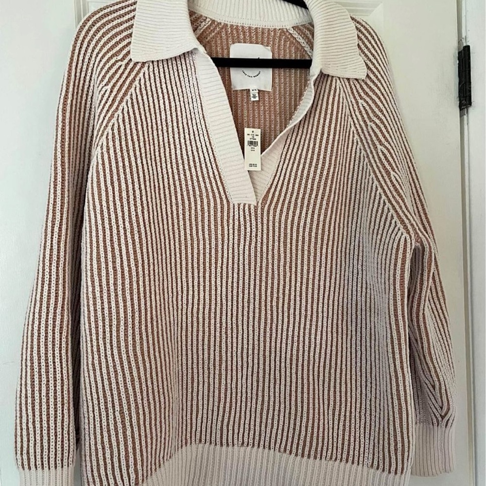 aerie Ribbed Collared Sweater tan/cream